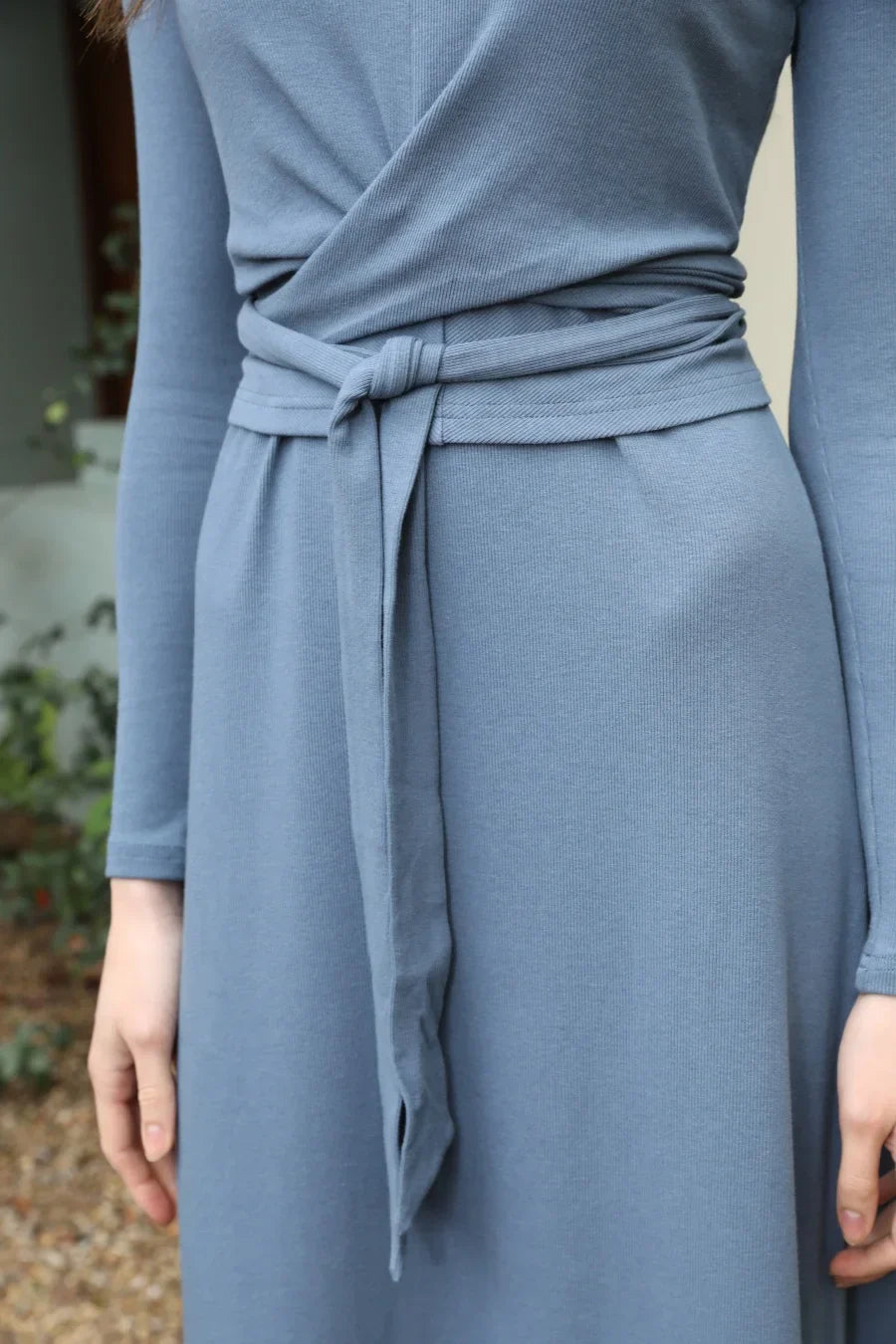 summer ribbing closed-fit wrap tops + Aline dress high Stretch matching sets
