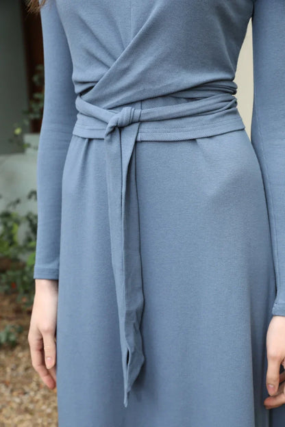 summer ribbing closed-fit wrap tops + Aline dress high Stretch matching sets