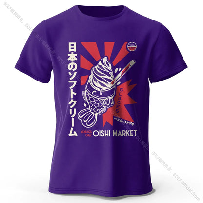 Japanese Foodie Print 100% Cotton T-Shirt, Soft & Breathable Round Neck Short Sleeve Tee, Unisex Cute & Cultural Style