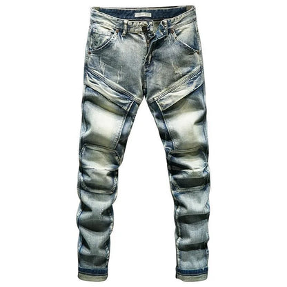 2024 Spring and Autumn New Fashion Trend Solid Color Retro Motorcycle Jeans Men's Casual Loose Comfortable Straight Leg Pants