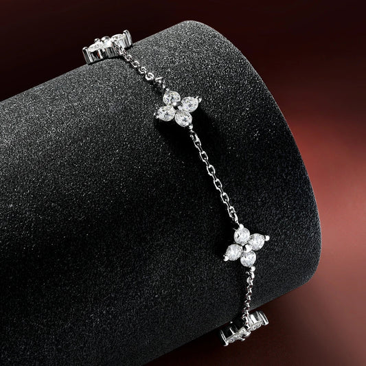 Clover GRA Certified 2cttw D Color Moissanite Bracelet for Women Girl 925 Silver Pass Diamond Test Hand Link Bracelets Gift