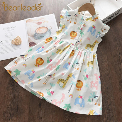 Girls Casual Dresses 2022 New Summer Kids Baby Flowers Print Costumes Floral Party Birthday Princess Vestidos 2-6Y