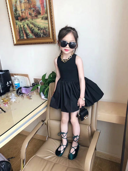 3 4 5 6 7 8 Years Baby Girl Dress Summer Fashion Black Cotton Princess Dress KF1027