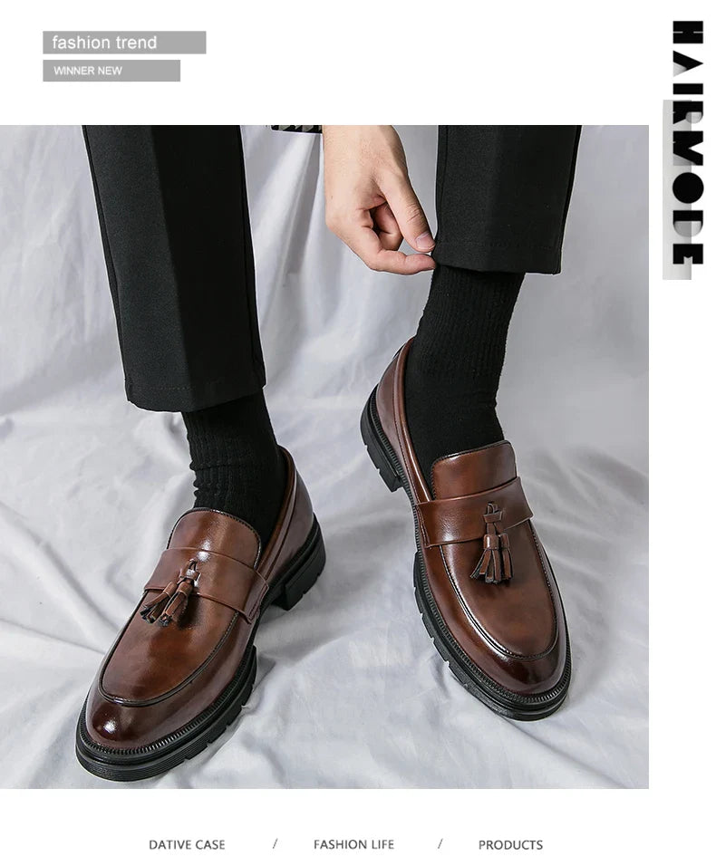 Men's Dress Shoes Classic Social Brogues Casual Leather Shoes For Men Formal Office Wedding Shoes Male Tassel Leather Loafer Man