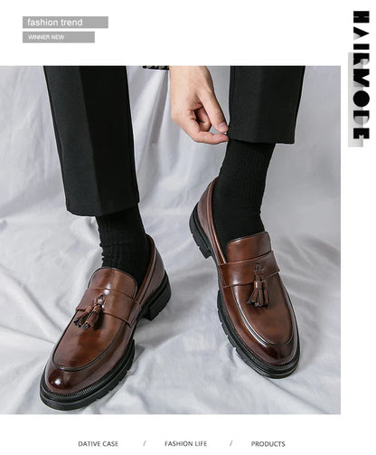 Men's Dress Shoes Classic Social Brogues Casual Leather Shoes For Men Formal Office Wedding Shoes Male Tassel Leather Loafer Man