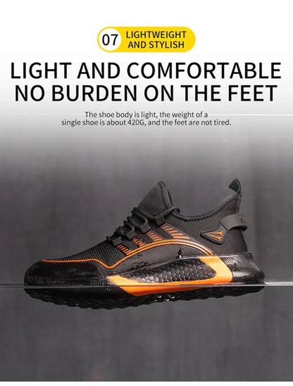Men's Safety Shoes Anti- Crush Steel Toe Puncture Resistant Kevlar Lightweight Breathable Upper Slip-On Work Shoes