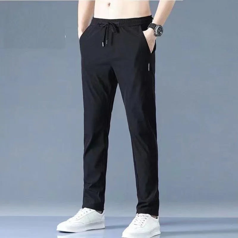 Summer men's ice silk quick drying casual pants slim fit Korean version ice silk pants sports pants straight tube quick drying p