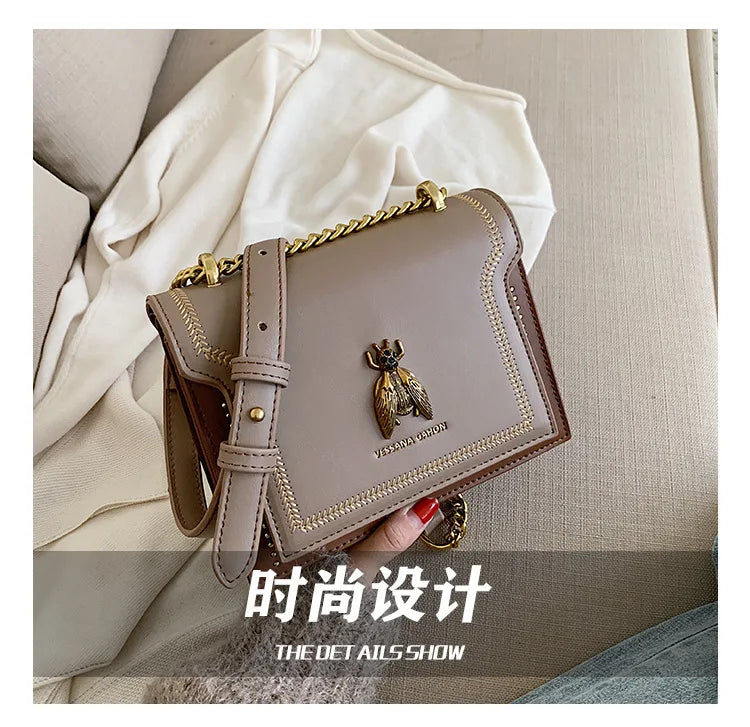 Luxury Brand Women Handbag 2024 New Retro Bee Female Shoulder Bag Simple High Quality Leather Designer Crossbody Bags