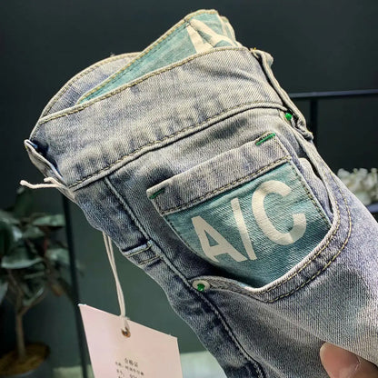 High-end 2023 Harajuku Designer Clothes Denim New Trousers Kpop Stretch Trendy Korean-style with Our Luxury Men's Casual Jeans