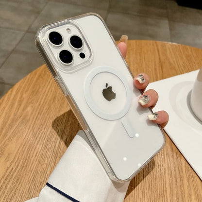 Luxury Clear Magnetic Case for MagSafe for iPhone 16 Plus 16 Pro Max Case With Camera Touch Buttons Case Wireless Charging Cover