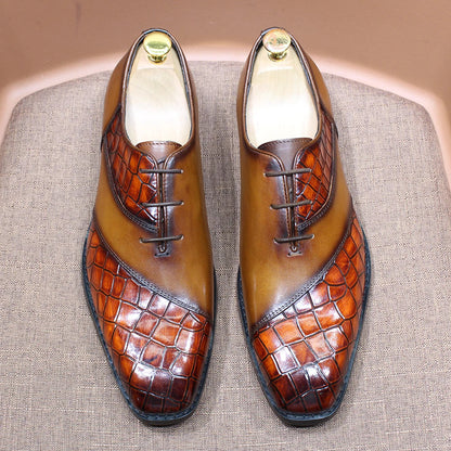 Fashion Mens Oxford Crocodile Pattern Cow Patent Leather Lace Up Wedding Party Office Formal Dress Shoes for Men Mixed Colors