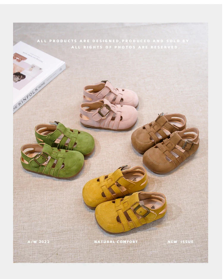 Kids Suede Sandals for Girls Anti-slippery Sole Toddler Roman Shoes with Pastel Colors Princess Beach Garden Shoes Barefoot Ins