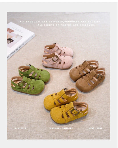 Kids Suede Sandals for Girls Anti-slippery Sole Toddler Roman Shoes with Pastel Colors Princess Beach Garden Shoes Barefoot Ins