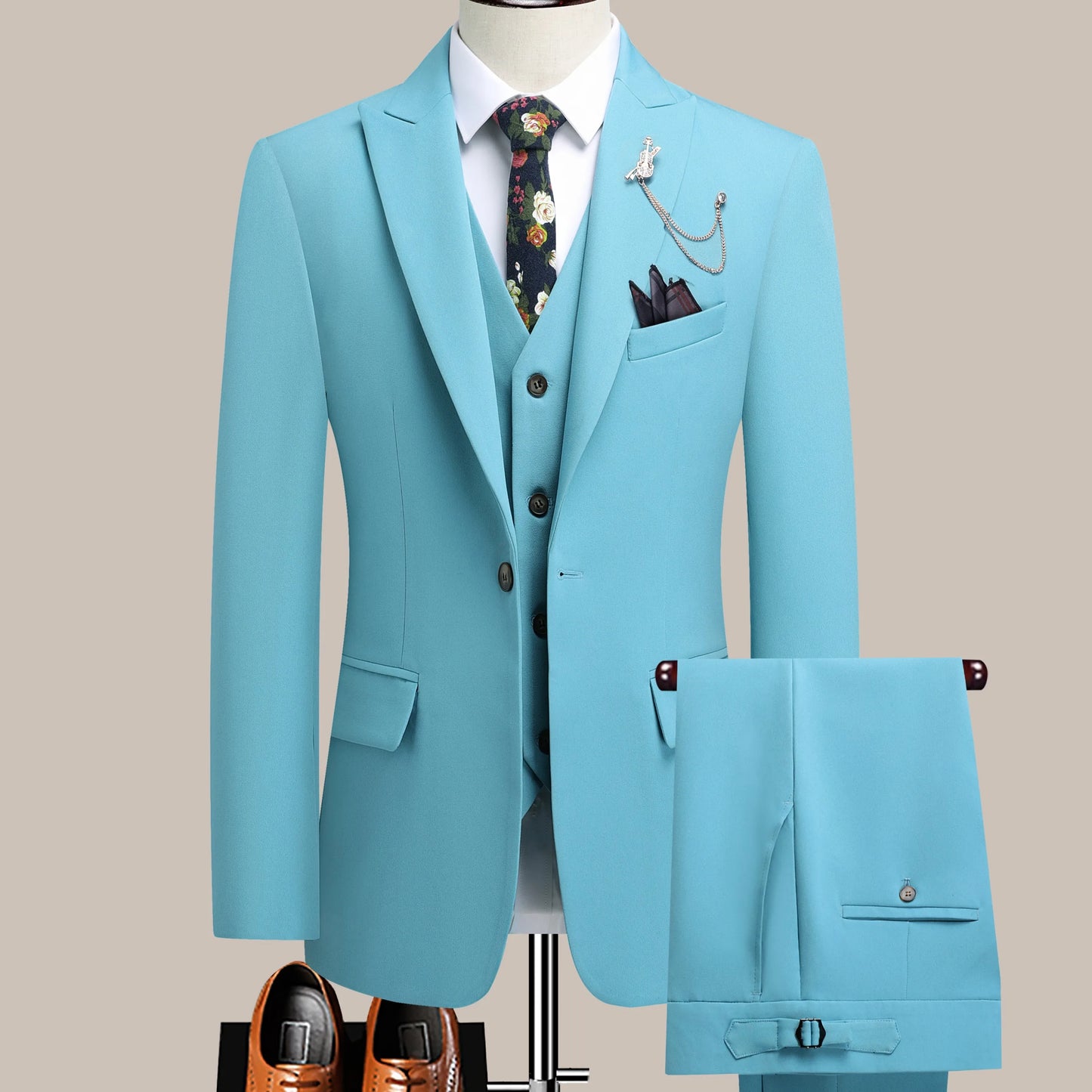 The Latest Men's Three-Piece Suit with Notch Lapels and Adjustable Waistband, High-End Men's Suit for Weddings, Dinner Parties, Work, Business, and Casual Occasions, a Gift for Dad or Husband, Wedding Attire