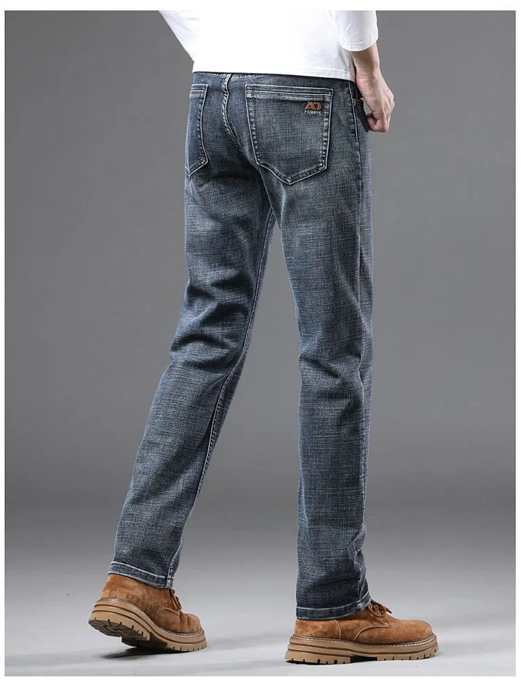 High Quality Spring Autumn Men's Slim Jeans Stylish Casual Stretch Fabric Denim Pants Classic Trousers Smoke Gray Plus Size 40