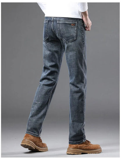 High Quality Spring Autumn Men's Slim Jeans Stylish Casual Stretch Fabric Denim Pants Classic Trousers Smoke Gray Plus Size 40