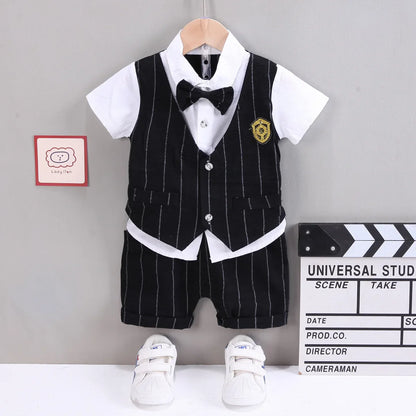 Baby Boys Short Sleeve Shirt + Shorts Suits Summer Birthday Party Clothes Sets 1 2 3 4 Years Kids Cotton Clothing Outfits