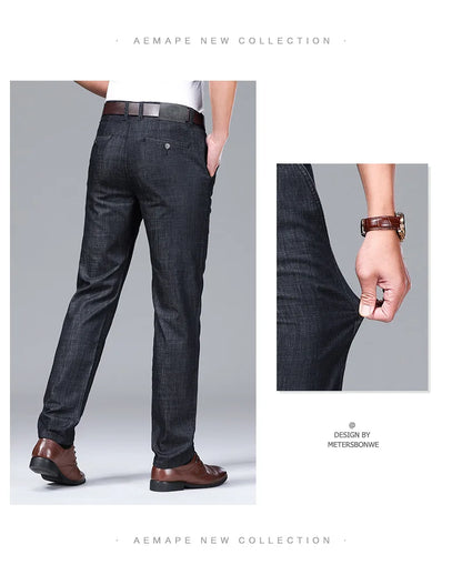 Modal Fabric Spring Summer Men's Black Thin Straight Jeans Classic Style Business Fashion Stretch Loose Jeans Male Brand