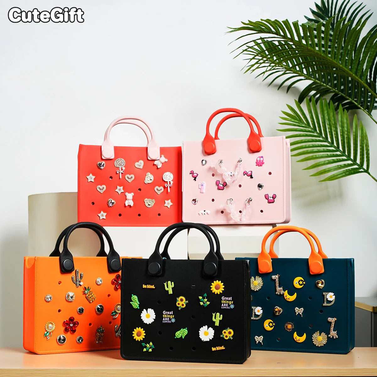 Large Leather Shoulder Bag Handbag Tote Bag Storage for Women Casual Waterproof Beach Bag Hole Fit Charm Fashion Storage Bag