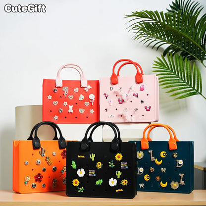 Large Leather Shoulder Bag Handbag Tote Bag Storage for Women Casual Waterproof Beach Bag Hole Fit Charm Fashion Storage Bag
