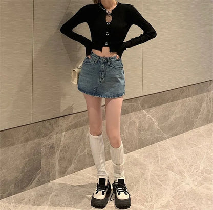 Summer High-Waisted Vintage Women Denim Short Skirt Small New Slim Sexy Korea Fashion Girl Cute Street A-line Mini Jeans Pants