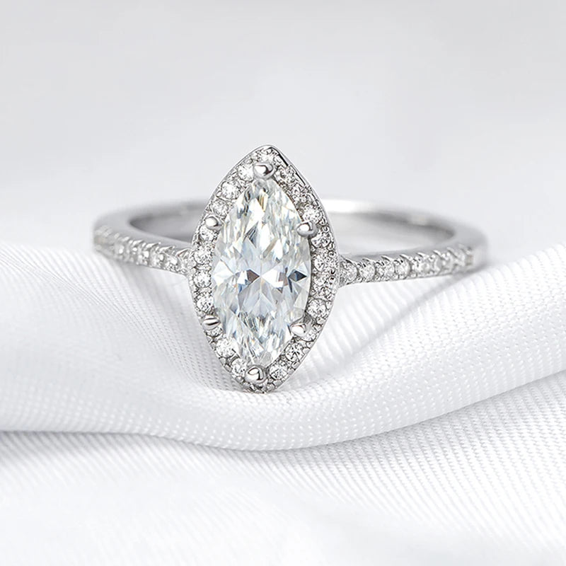 1CT Marquise Cut Certified Moissanite Rings for Women Simulated Diamond Wedding Band S925 Sterling Silver Jewelry