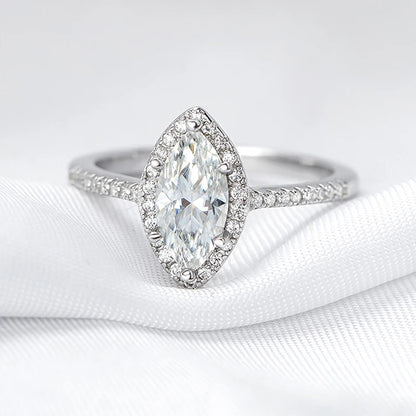 1CT Marquise Cut Certified Moissanite Rings for Women Simulated Diamond Wedding Band S925 Sterling Silver Jewelry