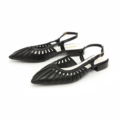 Elegant Pointed Toe Slingback Sandals for Women Summer - Pleated Mesh Low Block Heel Pumps - Adjustable Buckle Strap Dress Shoes
