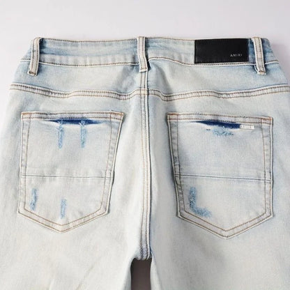 Calça Jeans Masculina de Cintura Reta Rasgada, Cor Sólida, Elástica, Respirável, Confortável e de Alta Qualidade, Nova Tendência Primavera Outono