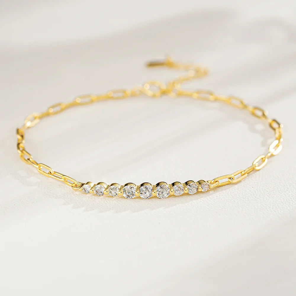 Dainty Full 2/2.5/3mm D Color Moissanite Diamond Link Bracelet for Woman 925 Silver Plated 18k Adjustable Chain Bracelets
