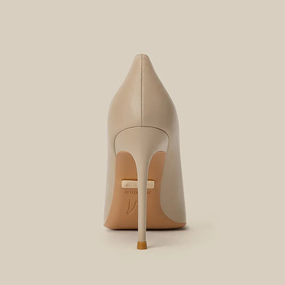 Soft leather high heels for women slim heels with pointed tips new spring and autumn versatile nude professional single shoes
