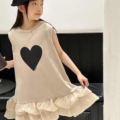 Girl's sleeveless dress new vest dress fluffy little girl princess dress children's summer big child