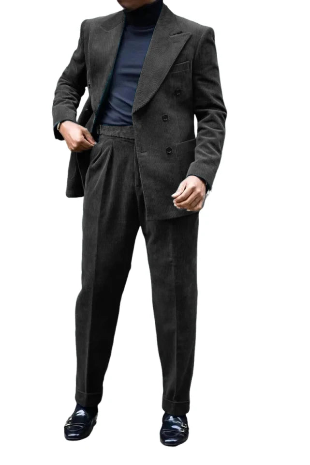 Conjunto de Terno Retrô de Veludo Cotelê de 2 Peças (Blazer + Calça) Conjunto Luxuoso Quente de Alta Qualidade Casamento Festa Baile Jantar Trabalho