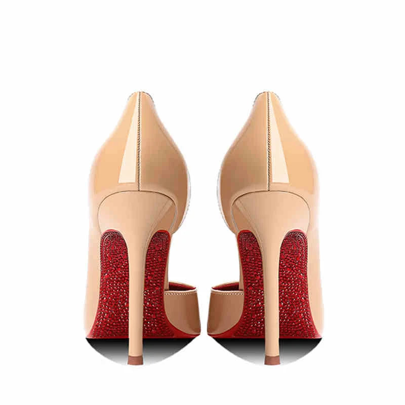 Women's heels 2025 New Luxury Brand Pumps Red Bottom Pointed Toe Rhinestone High Heels Elegant Stiletto Party Prom Ladies Shoes