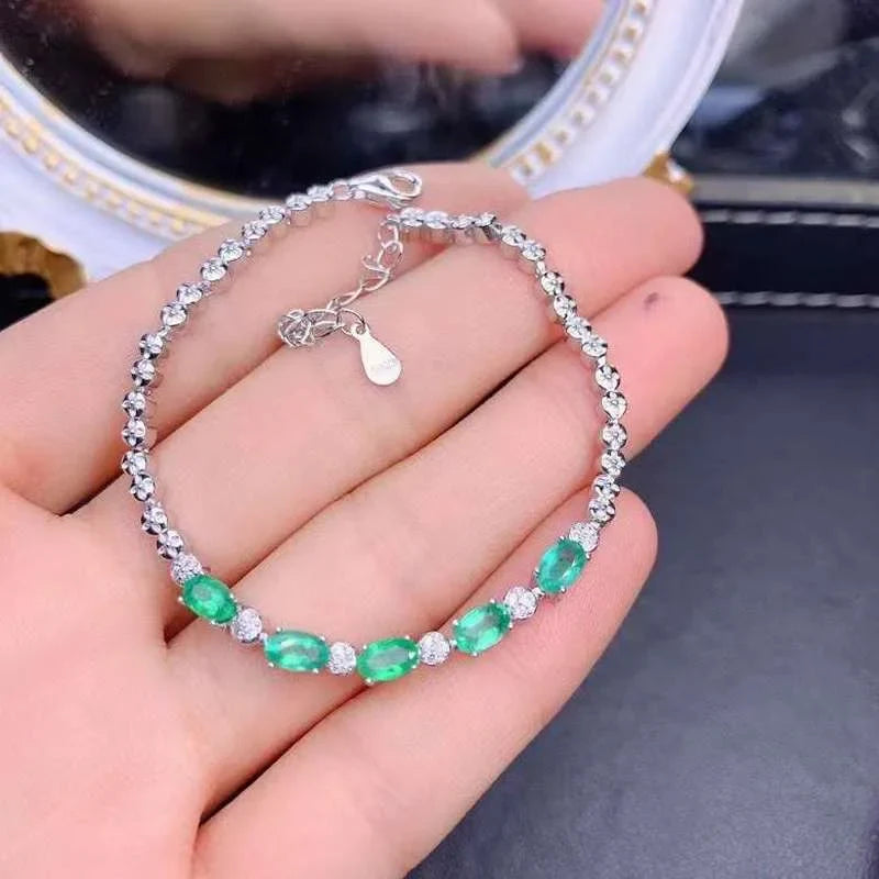 New Style Natural Emerald Bracelet for Women Jewelry Real 925 Silver Gold Plated Natural Gem Birthstone Party Gift Sale