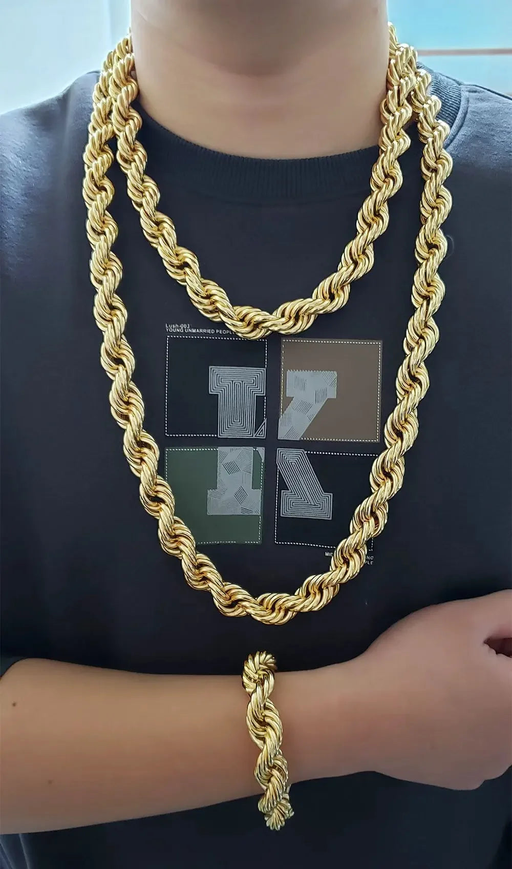 60cm 24in Punk Thick Chain Bicolor Gold-Plated Necklace For Men Women Hip Hop Luxury Copper Chain Dubai Jewelry Neck Party Gift