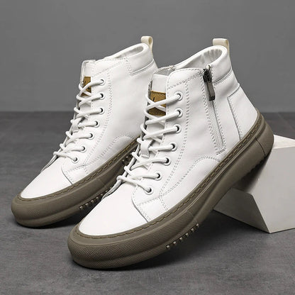 Men's Spring and Autumn Style White Sneakers, New Trendy Versatile High-Top Sneakers, Summer Fashion Casual Men's Shoes, Breathable and Durable Sneakers