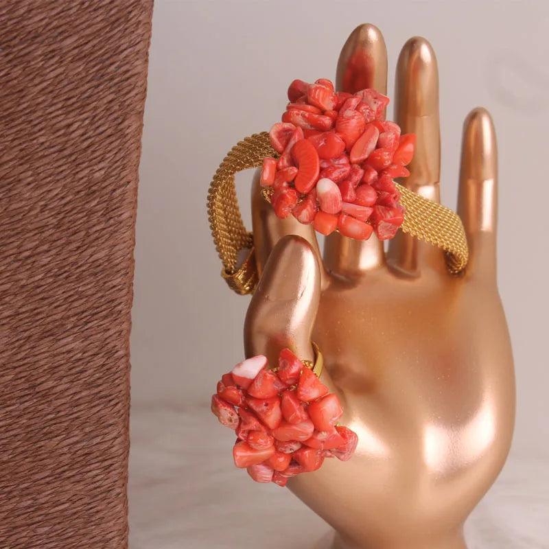 African Wedding Coral Beaded Fine Jewelry Set For Women High Quality 2023