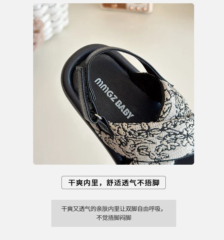 Girls Summer Beach Shoes Ethnic Style Kids Casual Sandals Soft Sole Fashion Children Retro Princess Shoes 2025 Summer New