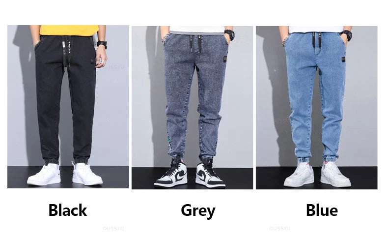 Four Seasons Blue Cargo Jeans Men Streetwear Denim Jogger Pants Baggy Harem Jean Trousers Male Oversize Large size4 5 6 7XL 8XL
