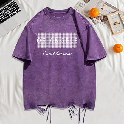 Famous Cities In The United States Washed Holes Male T Shirts Fashion Tee Unisex Cotton Clothing Casual Retro Loose Short Sleeve