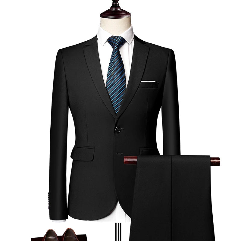Classic Wedding Tuxedos Casual Solid Suits Slim Fit 3/2 Pieces Groomsmen Suit Male Formal Business Men Clothing