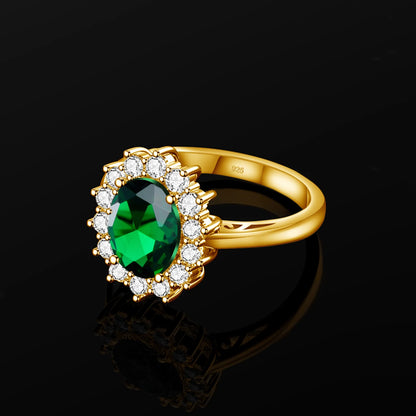 Princess Diana Gold Emerald Ring Women Oval Stone 8*10mm Trending Victoria Jewelry luxury Engagement Gift High Quality