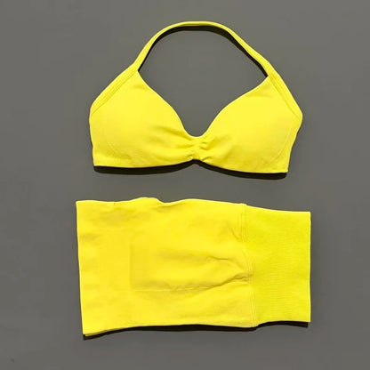 2 Piece Sports Yoga Set Sportswear Woman Gym Strappy Bra And Shorts Activewear Pilates Clothes Sports Workout Fitness Suit