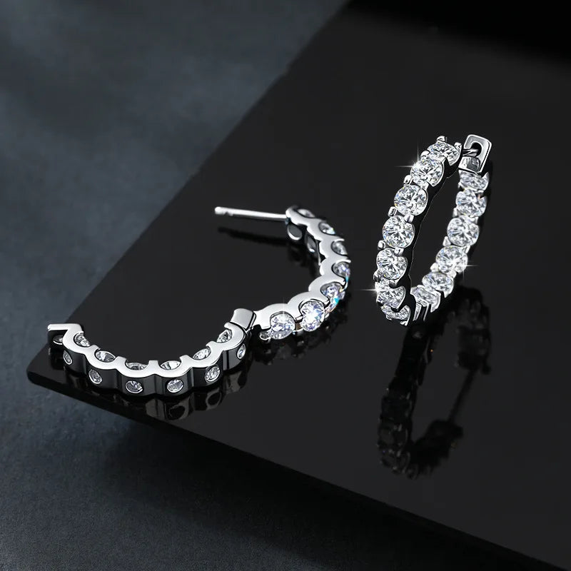 3.0 D Color Moissanite Hoop Earring 925 Sterling Sliver Moissanite Hoop Earring for Women Wedding Party Jewelry