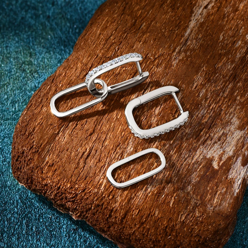 Moissanite Paperclip Link Earrings for Women Silver 925 Real 1.4mm D Color Diamond Huggie Hoop Earrings 2023 Trend Jewelry