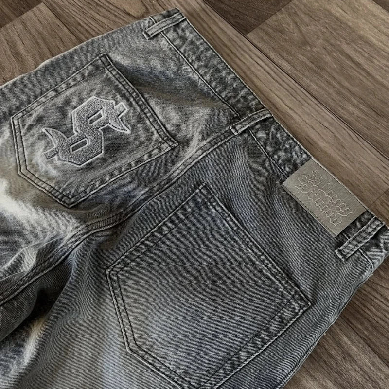 Y2K Retro Jeans Light Color Dollar Pattern Embroidery Splice Denim Pants Gothic Hip Hop Streetwear Men Women Fashion Baggy Pants