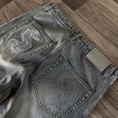 Y2K Retro Jeans Light Color Dollar Pattern Embroidery Splice Denim Pants Gothic Hip Hop Streetwear Men Women Fashion Baggy Pants