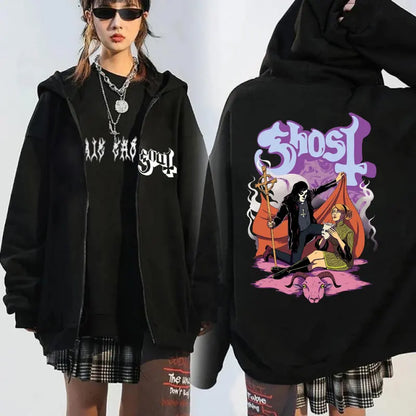 Ghost Band Seven Inches of Satanic Panic Album Graphic zip up hoodies Men's clothing Hip hop Retro harajuku jackets sweatshirt