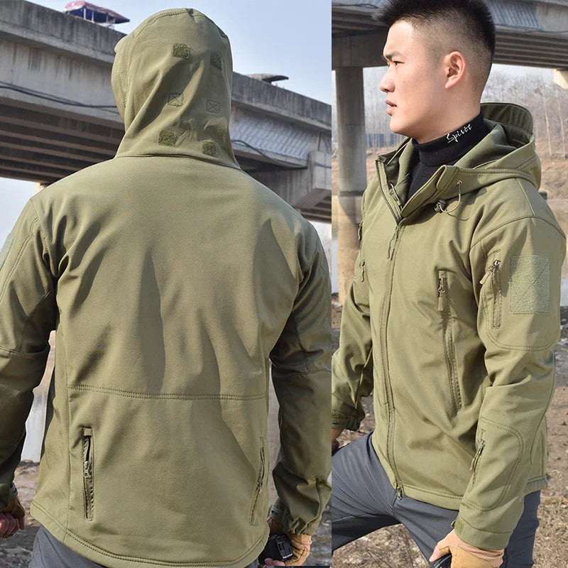 Tactical Winter Set Men's Outdoor Windproof Waterproof Suit Multi-Pocket Soft Shell Hooded Jackets Sharkskin Work Pants